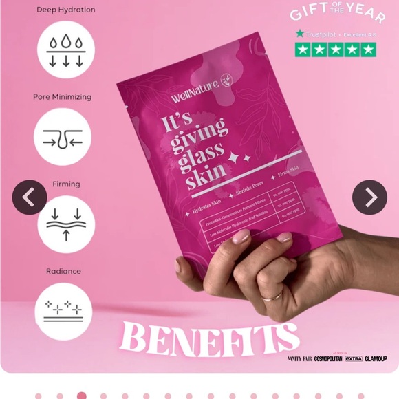 Wellnature Glass Skin Masks 4 masks per pack - Picture 5 of 9